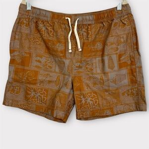NWT J. Crew Wallace & Barnes 6" Drawstring Shorts Men's Large Orange Block Print